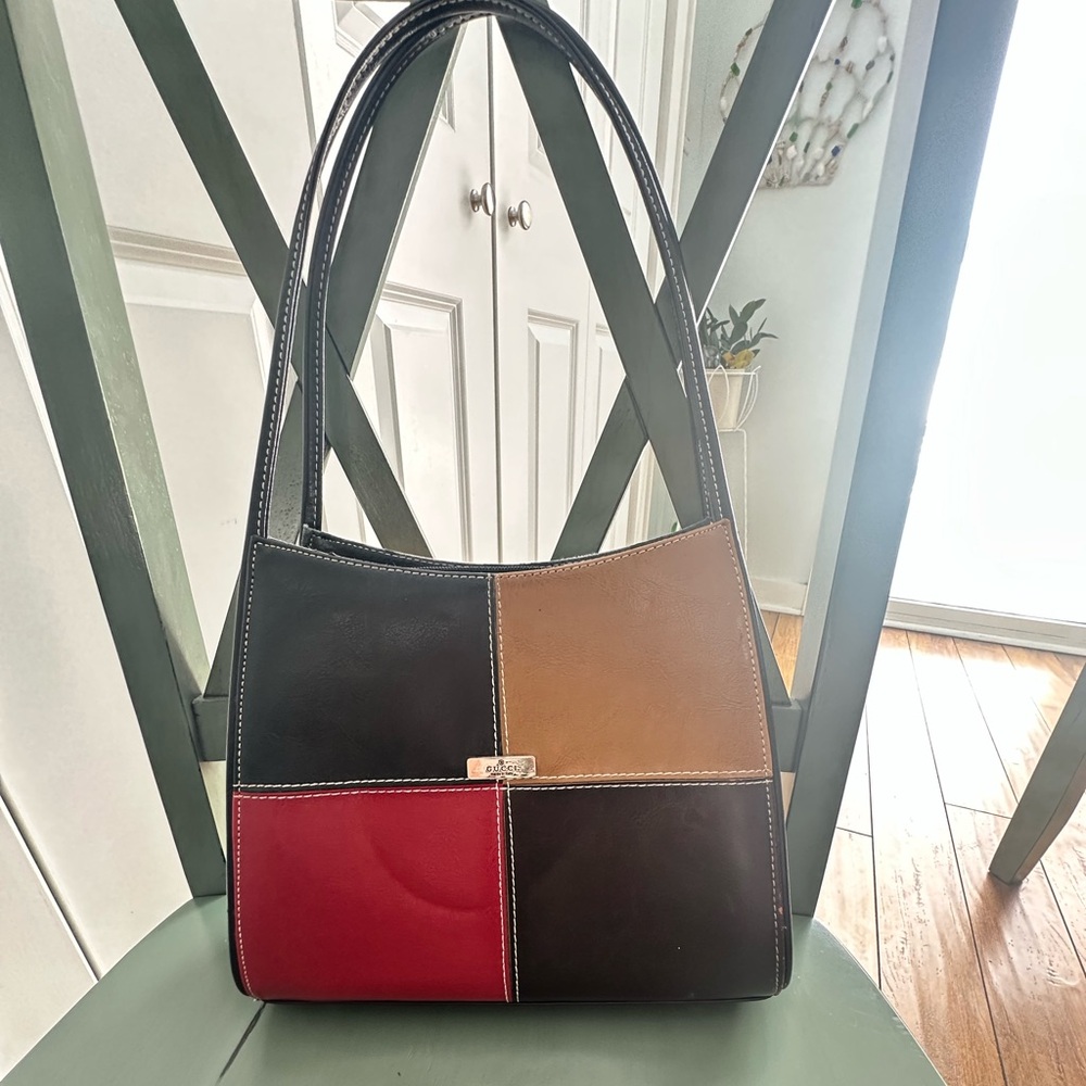 Colorblock Patchwork Shoulder Bag in Black, Brown & Wine Possible Gucci AS IS